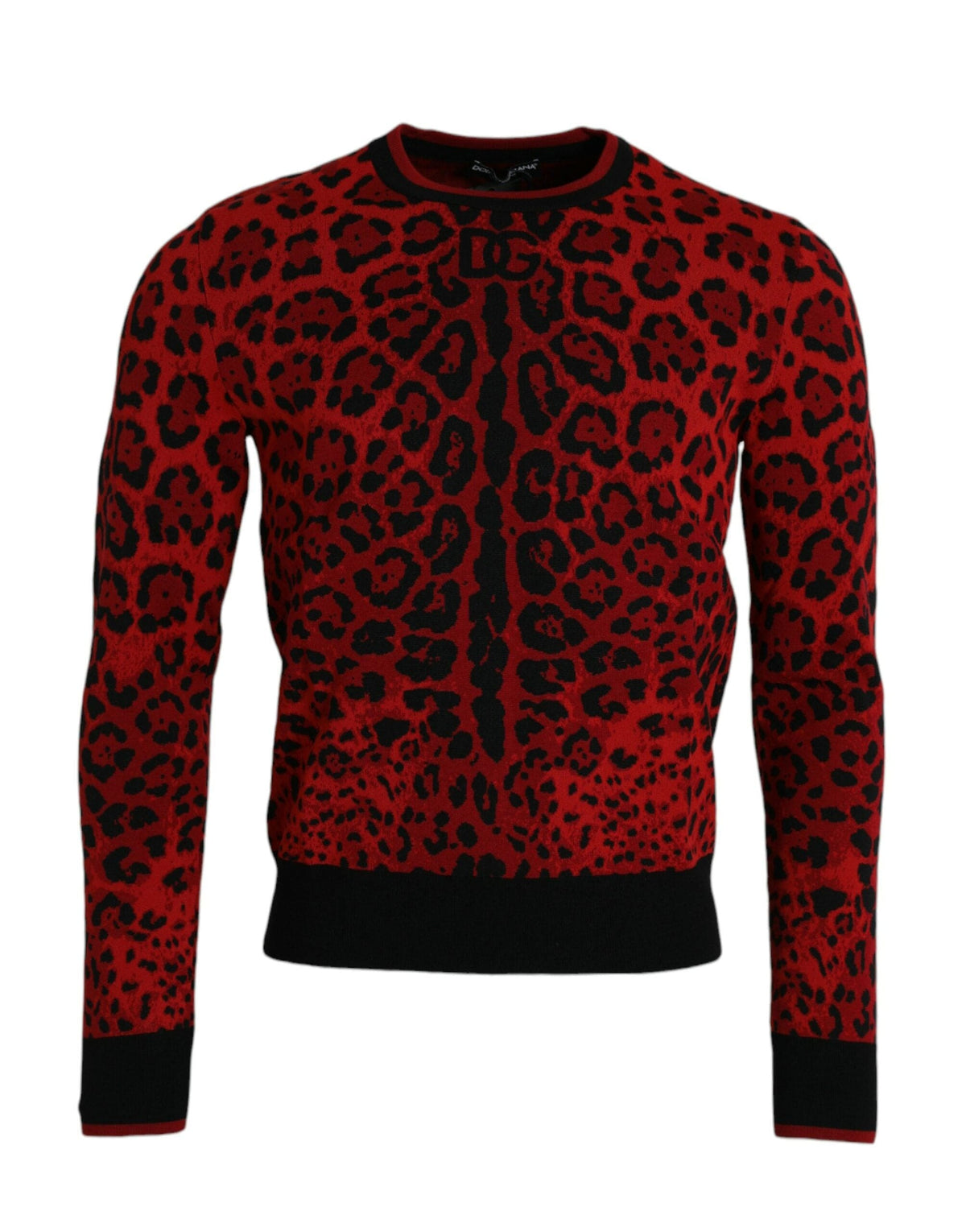 Suéter de cuello redondo de lana con estampado de leopardo rojo de Dolce &amp; Gabbana