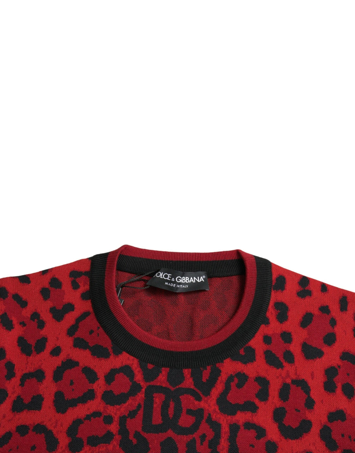 Suéter de cuello redondo de lana con estampado de leopardo rojo de Dolce &amp; Gabbana