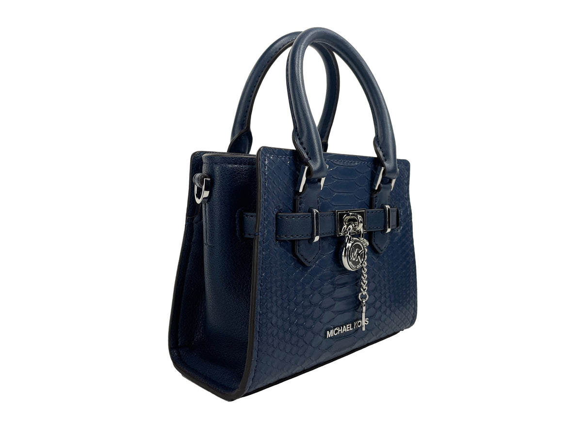 Sac à main à bandoulière Michael Kors Hamilton XS Navy Snake Satchel