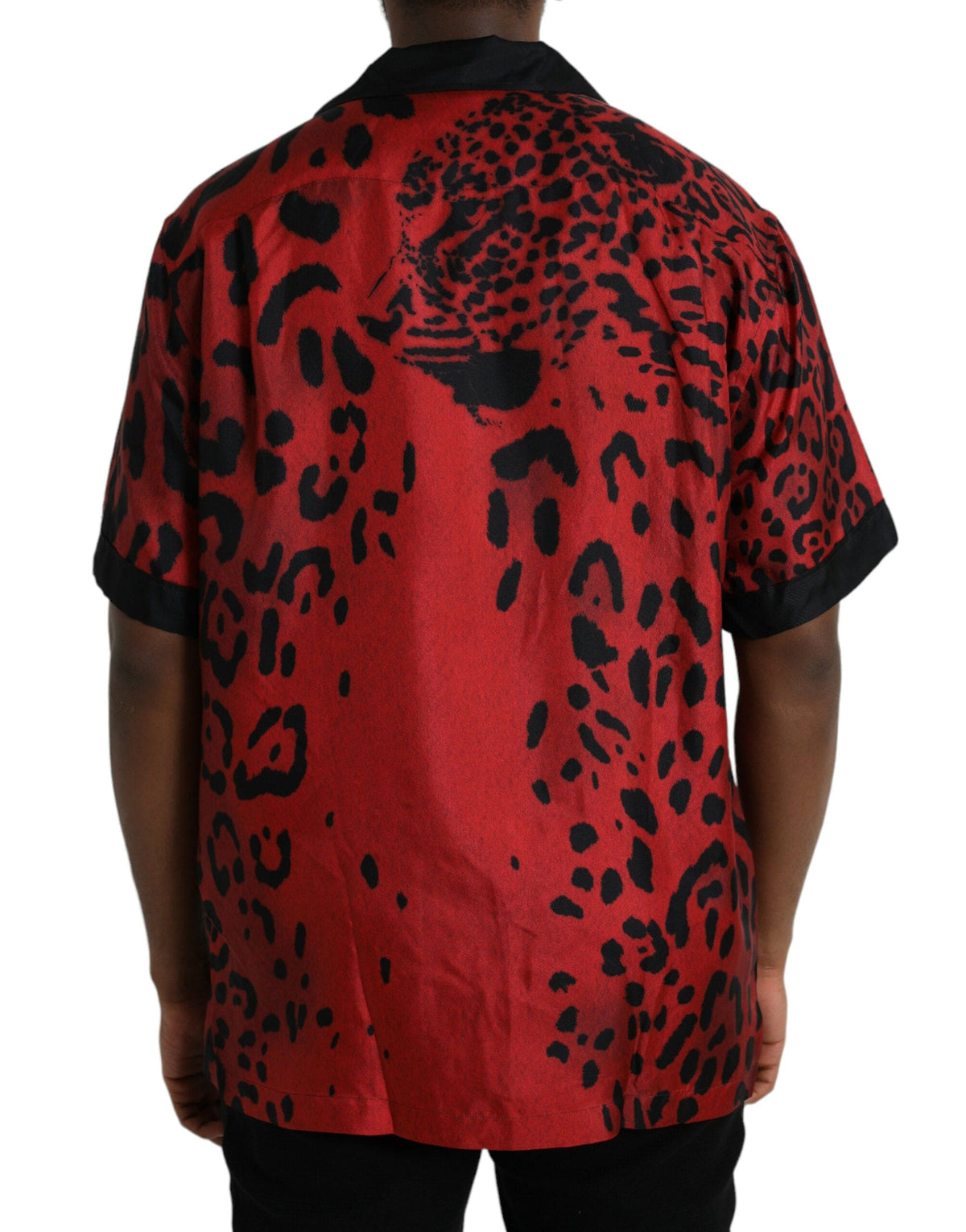 Camisa informal con botones de seda y estampado de leopardo rojo de Dolce &amp; Gabbana