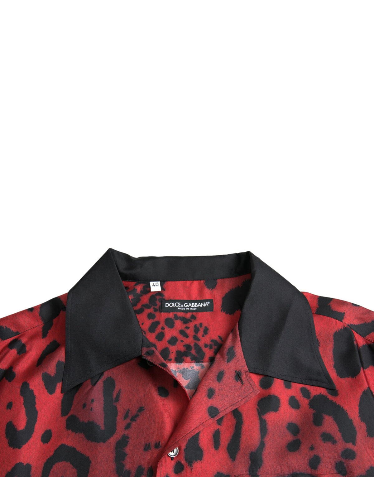 Chemise boutonnée décontractée en soie à imprimé léopard rouge Dolce &amp; Gabbana