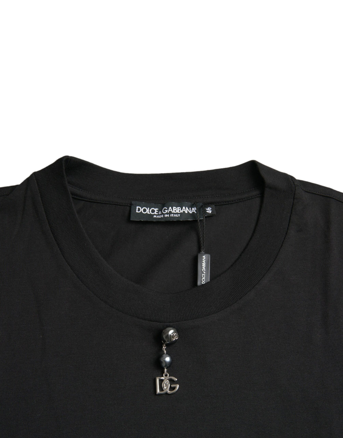 Camiseta de cuello redondo de algodón con adornos negros de Dolce &amp; Gabbana