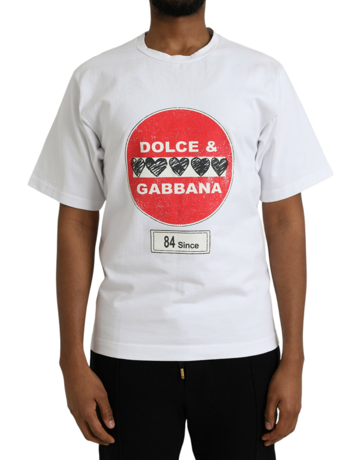 T-shirt ras du cou à manches courtes en coton blanc Dolce &amp; Gabbana avec cœur Amor