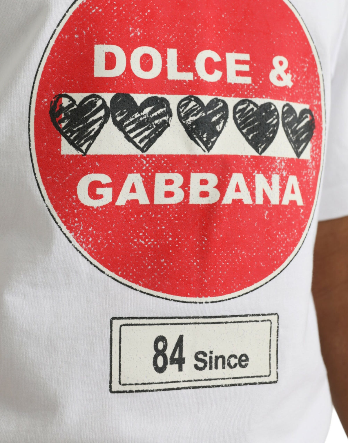 T-shirt ras du cou à manches courtes en coton blanc Dolce &amp; Gabbana avec cœur Amor