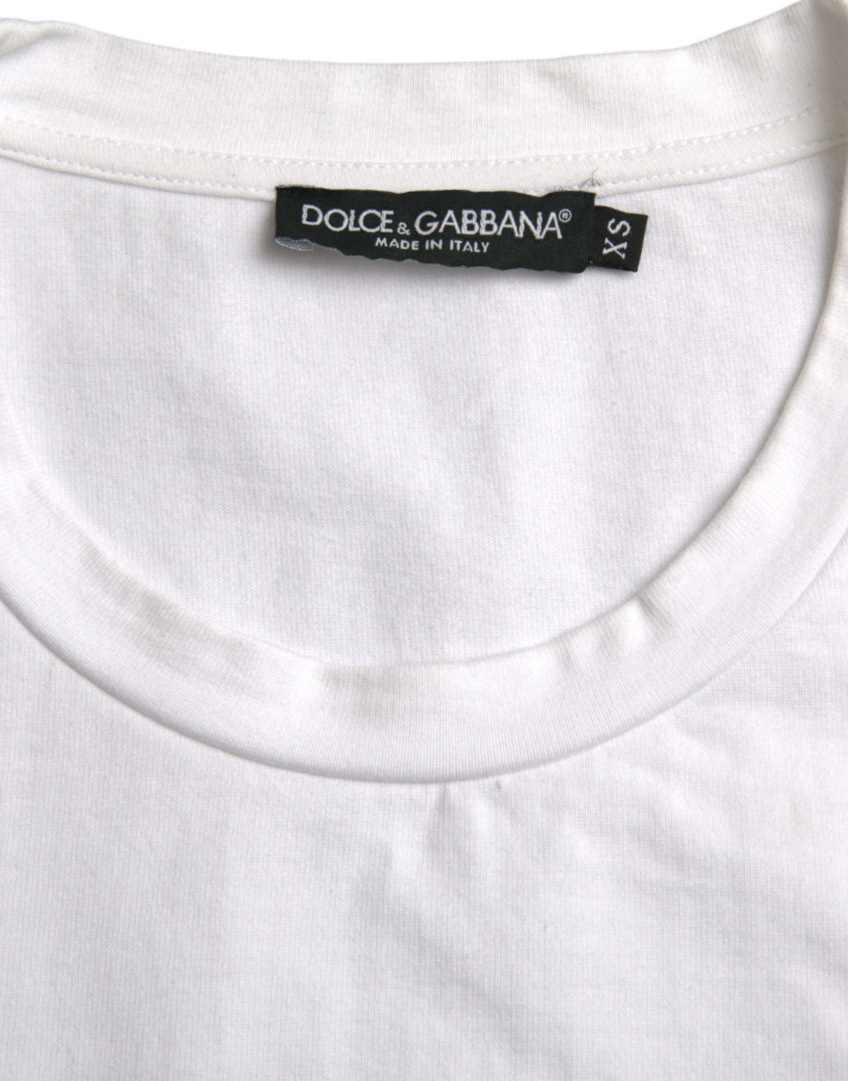 T-shirt ras du cou à manches courtes en coton blanc Dolce &amp; Gabbana avec cœur Amor