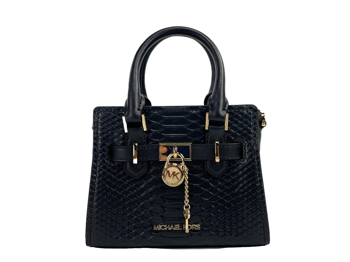 Sac à main à bandoulière Michael Kors Hamilton XS Black Snake Satchel