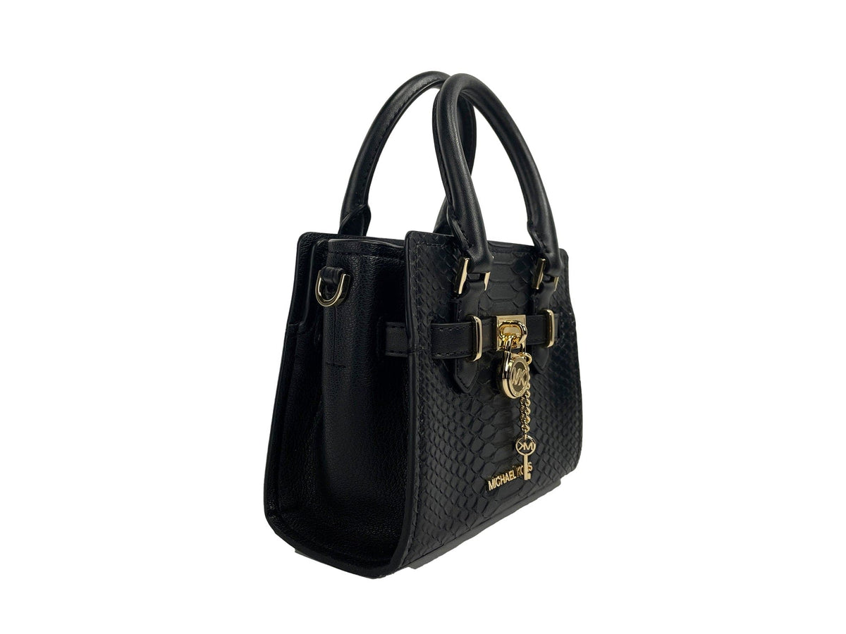 Sac à main à bandoulière Michael Kors Hamilton XS Black Snake Satchel