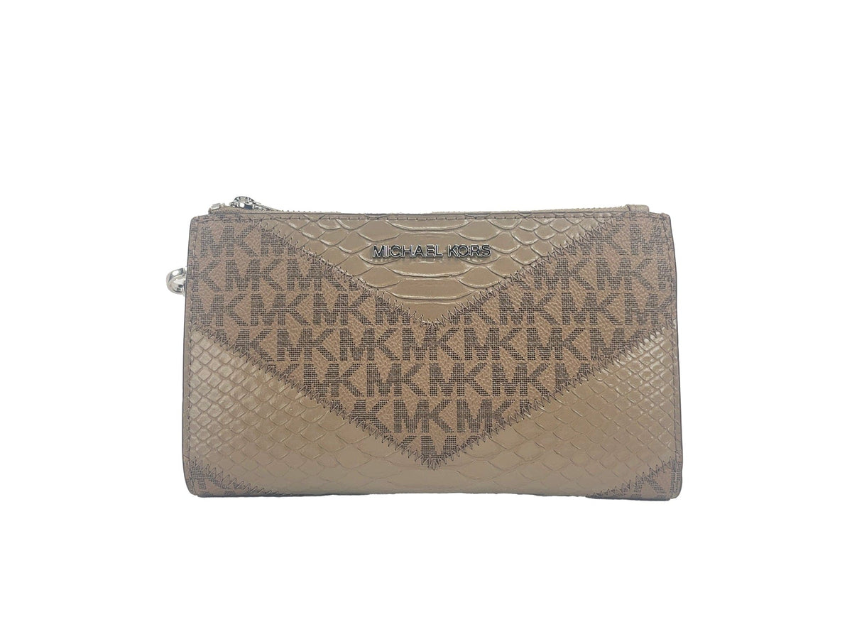 Cartera de mano grande Jet Set Python Dusk con doble cremallera de Michael Kors