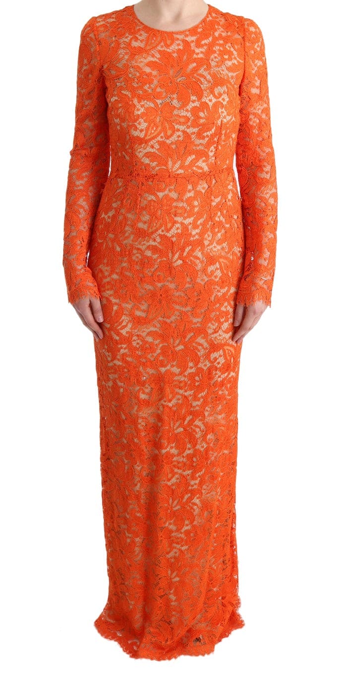 Vestido tubo naranja elegante de manga larga y largo hasta el suelo de Dolce &amp; Gabbana