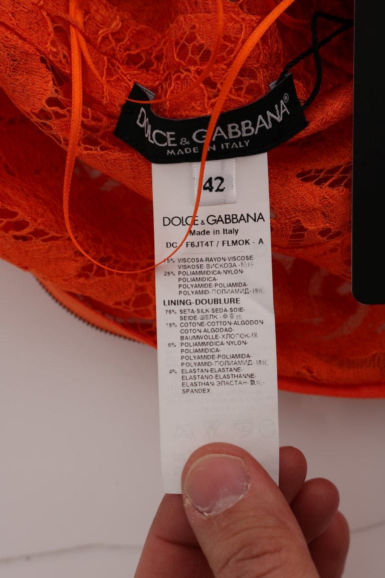 Vestido tubo naranja elegante de manga larga y largo hasta el suelo de Dolce &amp; Gabbana