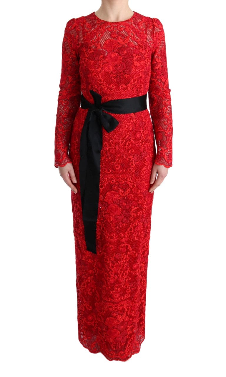 Robe fourreau rouge élégante Dolce &amp; Gabbana avec ceinture à nœud en soie