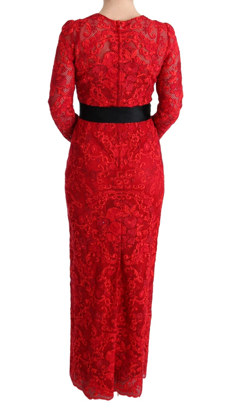 Robe fourreau rouge élégante Dolce &amp; Gabbana avec ceinture à nœud en soie