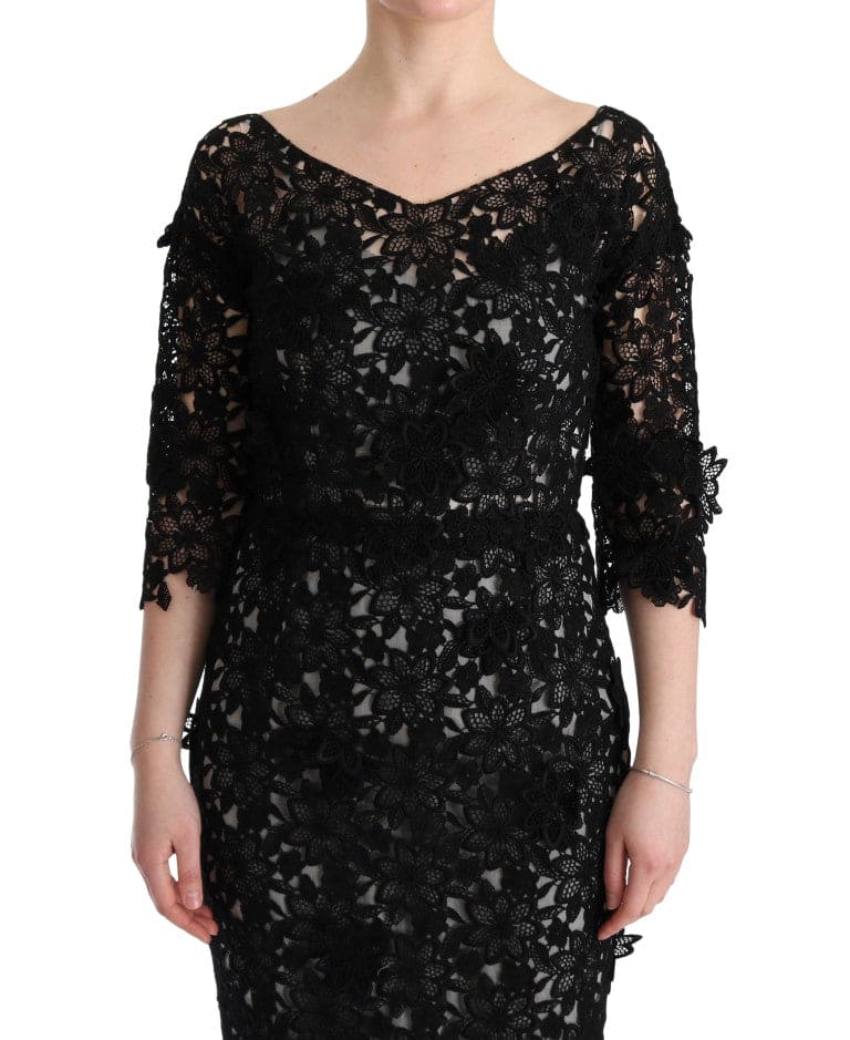 Robe longue noire élégante Dolce &amp; Gabbana avec appliques florales