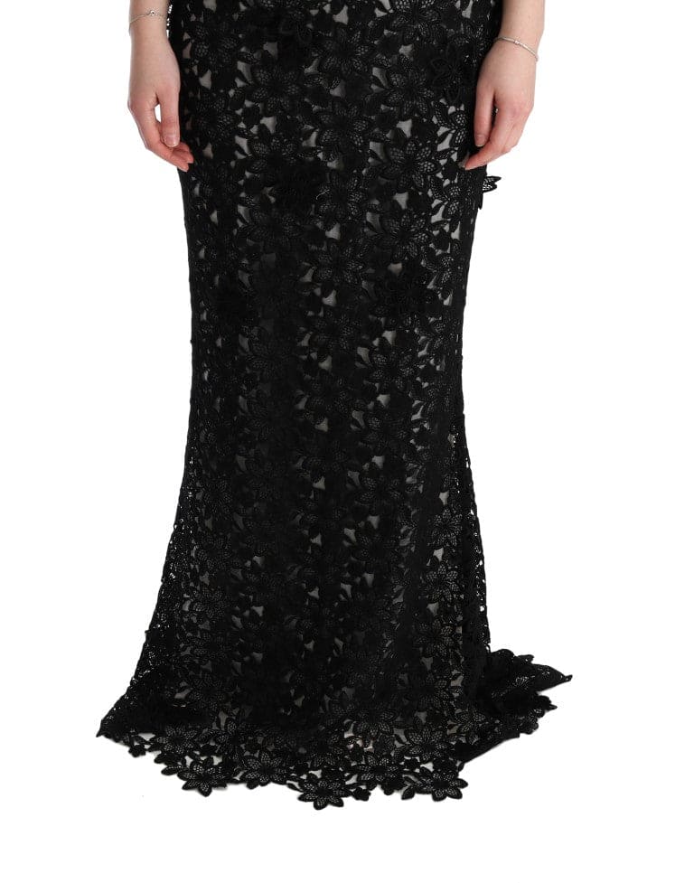 Robe longue noire élégante Dolce &amp; Gabbana avec appliques florales