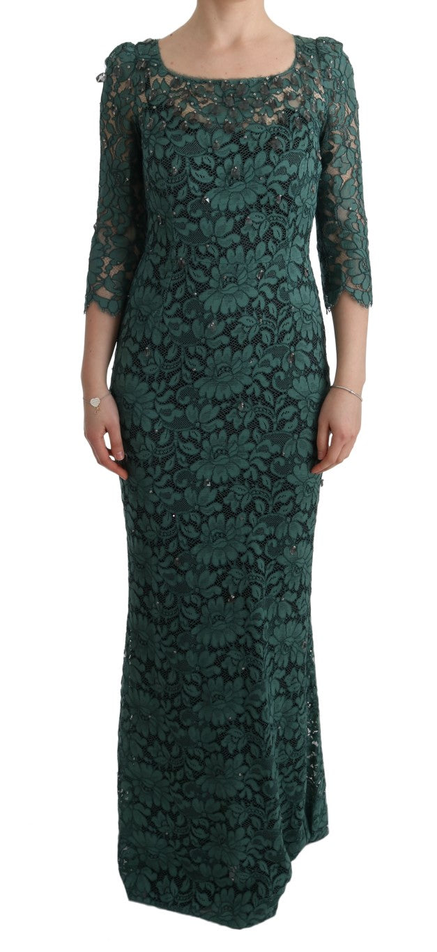 Vestido tubo elegante con adornos de cristales verdes de Dolce &amp; Gabbana