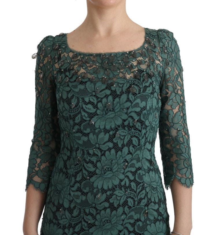 Vestido tubo elegante con adornos de cristales verdes de Dolce &amp; Gabbana