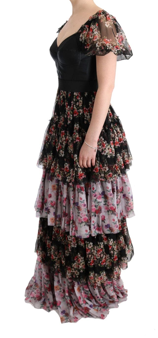 Robe droite fleurie élégante Dolce &amp; Gabbana en mélange de soie multicolore