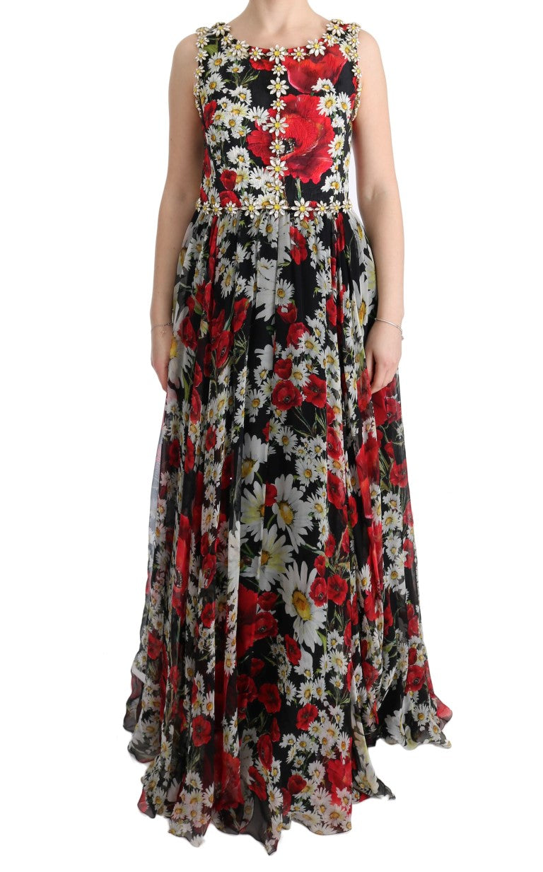 Robe longue fleurie Dolce &amp; Gabbana avec imprimé tournesol et cristaux