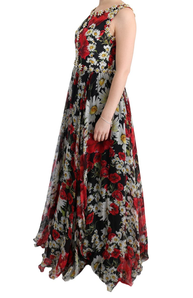 Robe longue fleurie Dolce &amp; Gabbana avec imprimé tournesol et cristaux