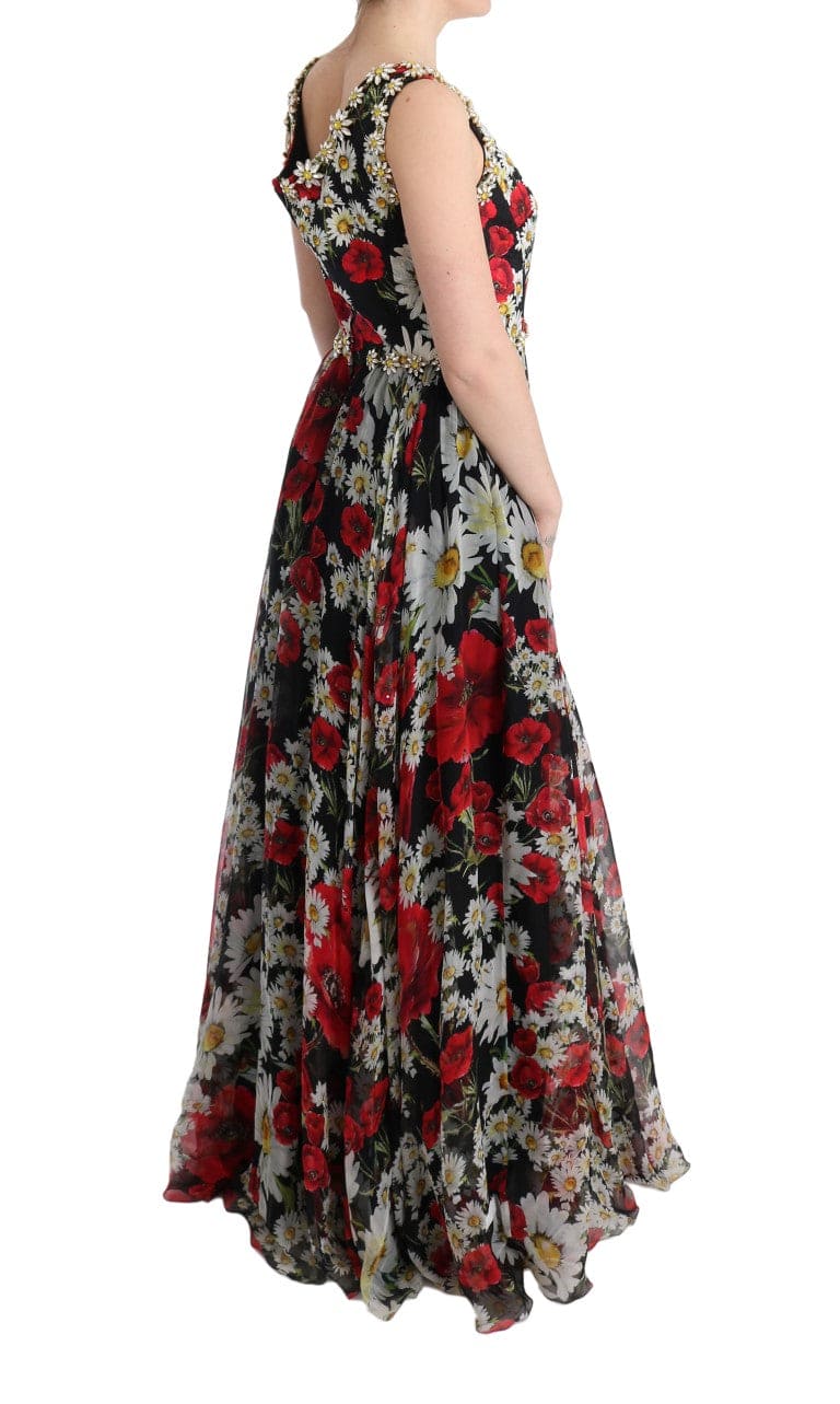 Robe longue fleurie Dolce &amp; Gabbana avec imprimé tournesol et cristaux