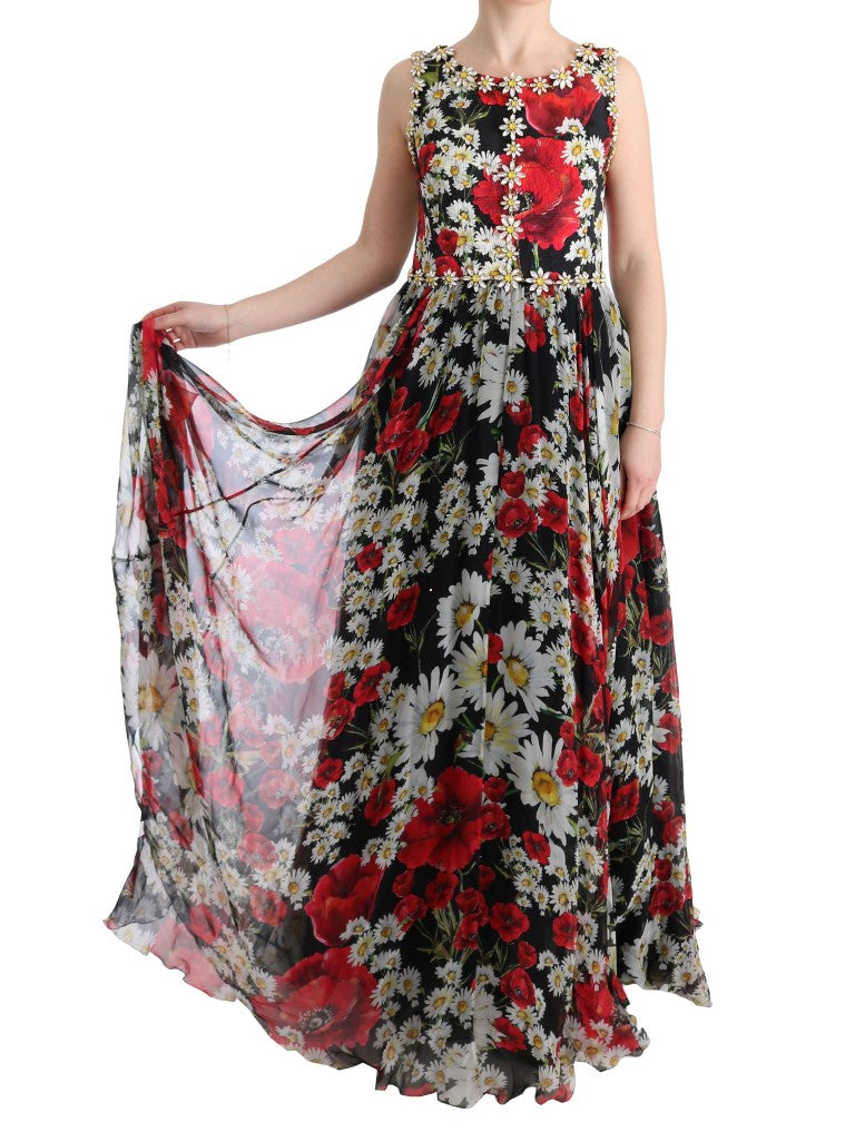 Robe longue fleurie Dolce &amp; Gabbana avec imprimé tournesol et cristaux