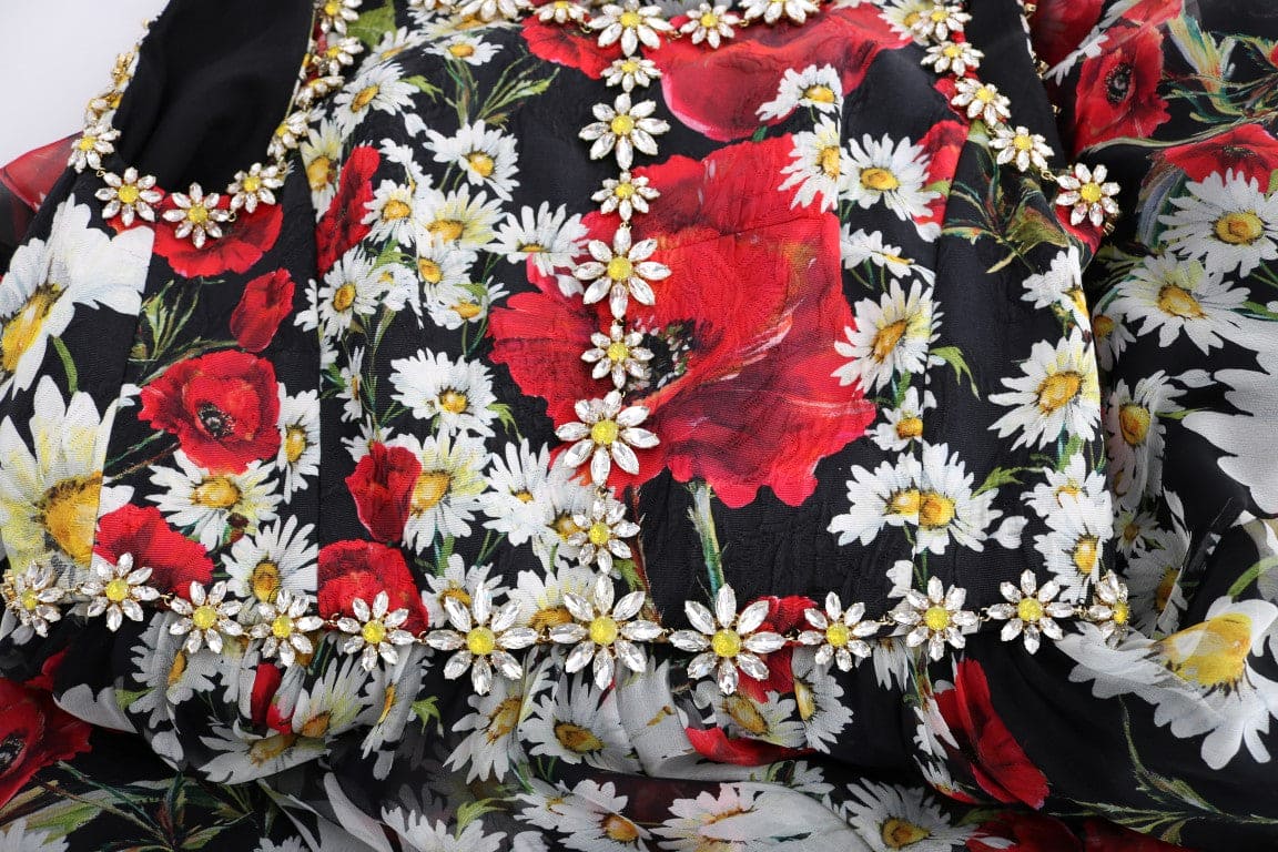 Robe longue fleurie Dolce &amp; Gabbana avec imprimé tournesol et cristaux