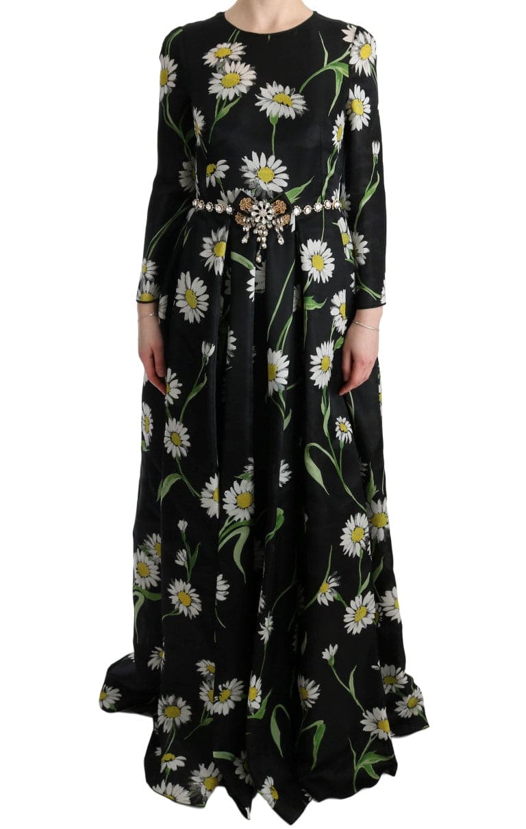 Robe longue élégante à imprimé tournesol avec cristaux Dolce &amp; Gabbana