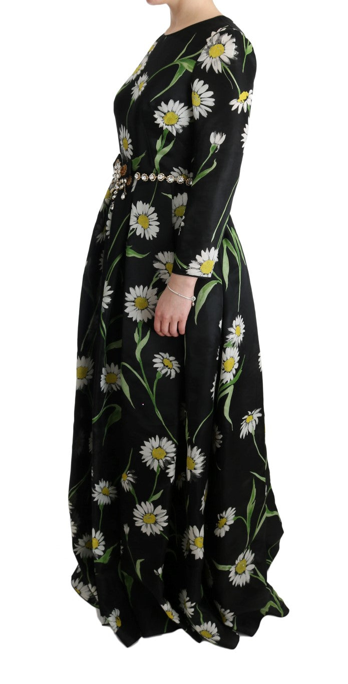 Robe longue élégante à imprimé tournesol avec cristaux Dolce &amp; Gabbana