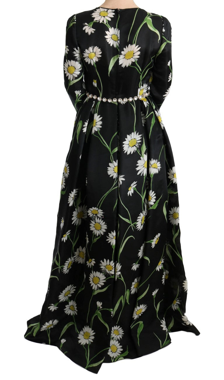 Robe longue élégante à imprimé tournesol avec cristaux Dolce &amp; Gabbana