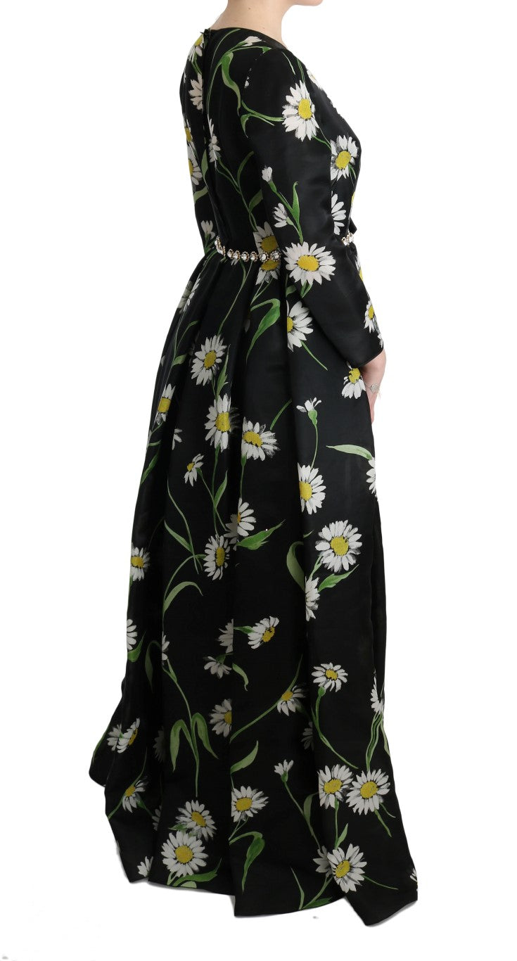 Robe longue élégante à imprimé tournesol avec cristaux Dolce &amp; Gabbana