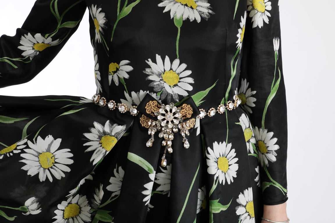 Robe longue élégante à imprimé tournesol avec cristaux Dolce &amp; Gabbana