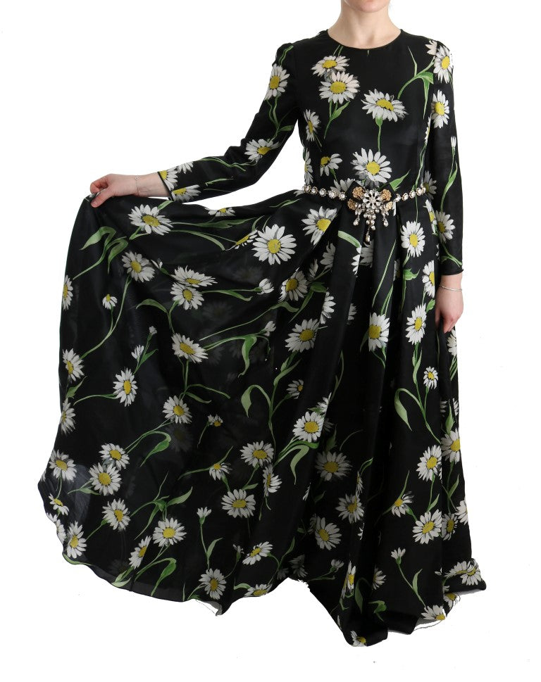 Robe longue élégante à imprimé tournesol avec cristaux Dolce &amp; Gabbana