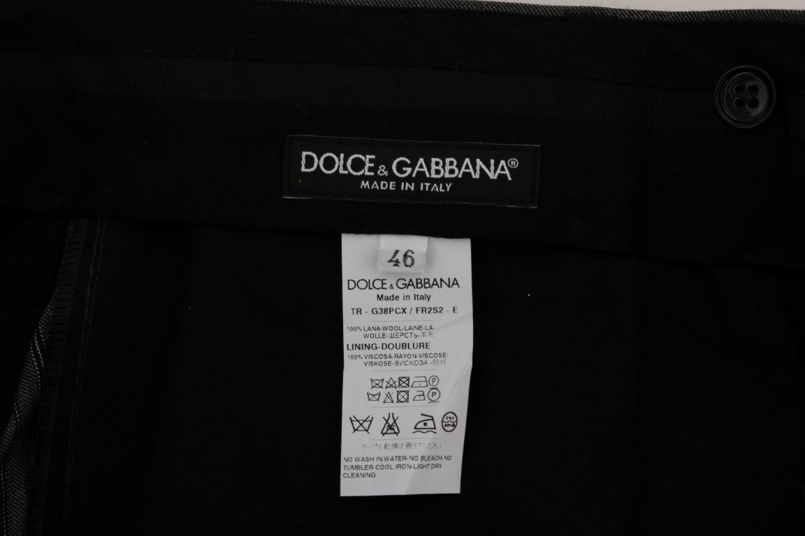 Pantalon habillé élégant en laine à rayures grises Dolce &amp; Gabbana