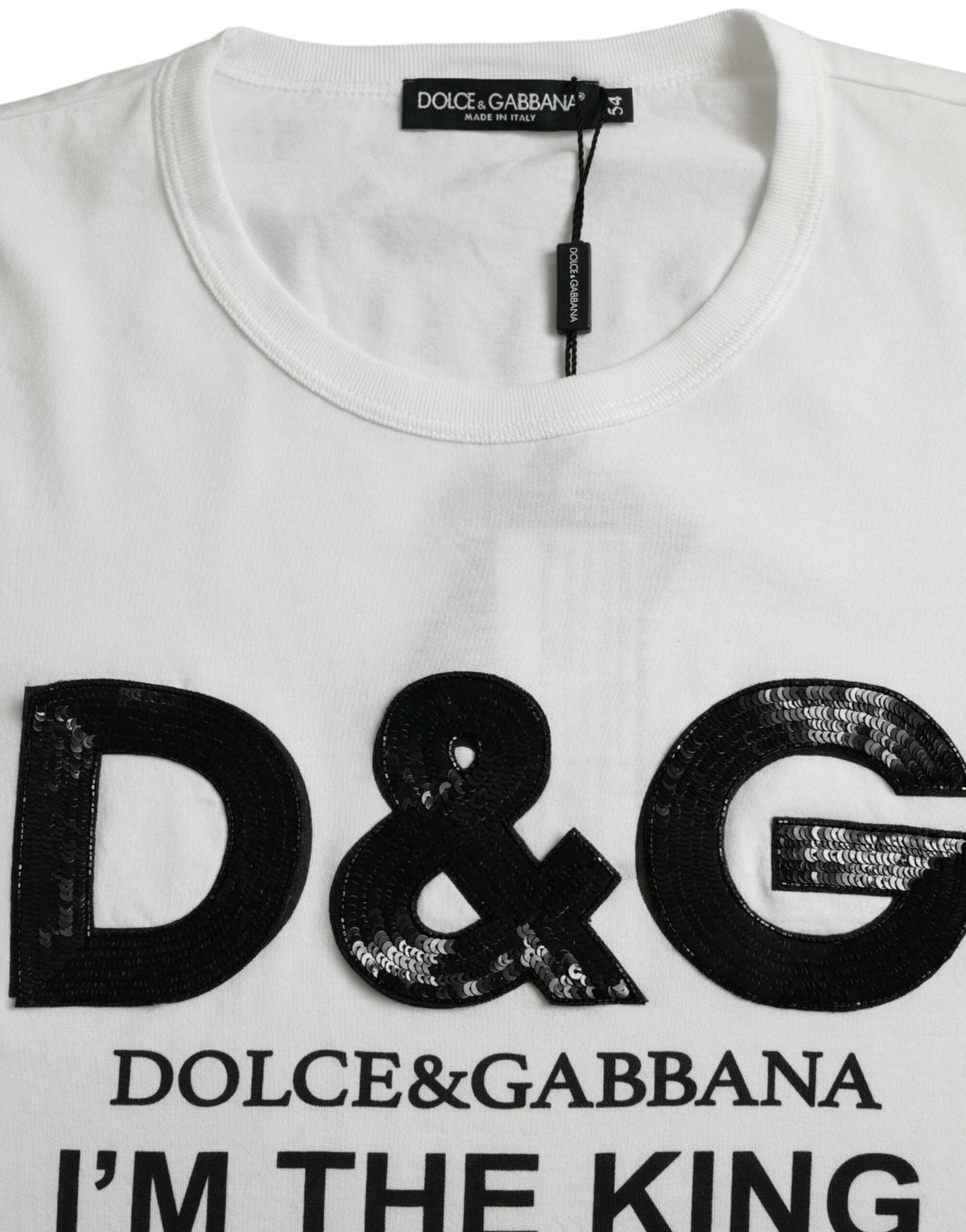 Camiseta de cuello redondo de algodón con estampado D&amp;G King de Dolce &amp; Gabbana en color blanco