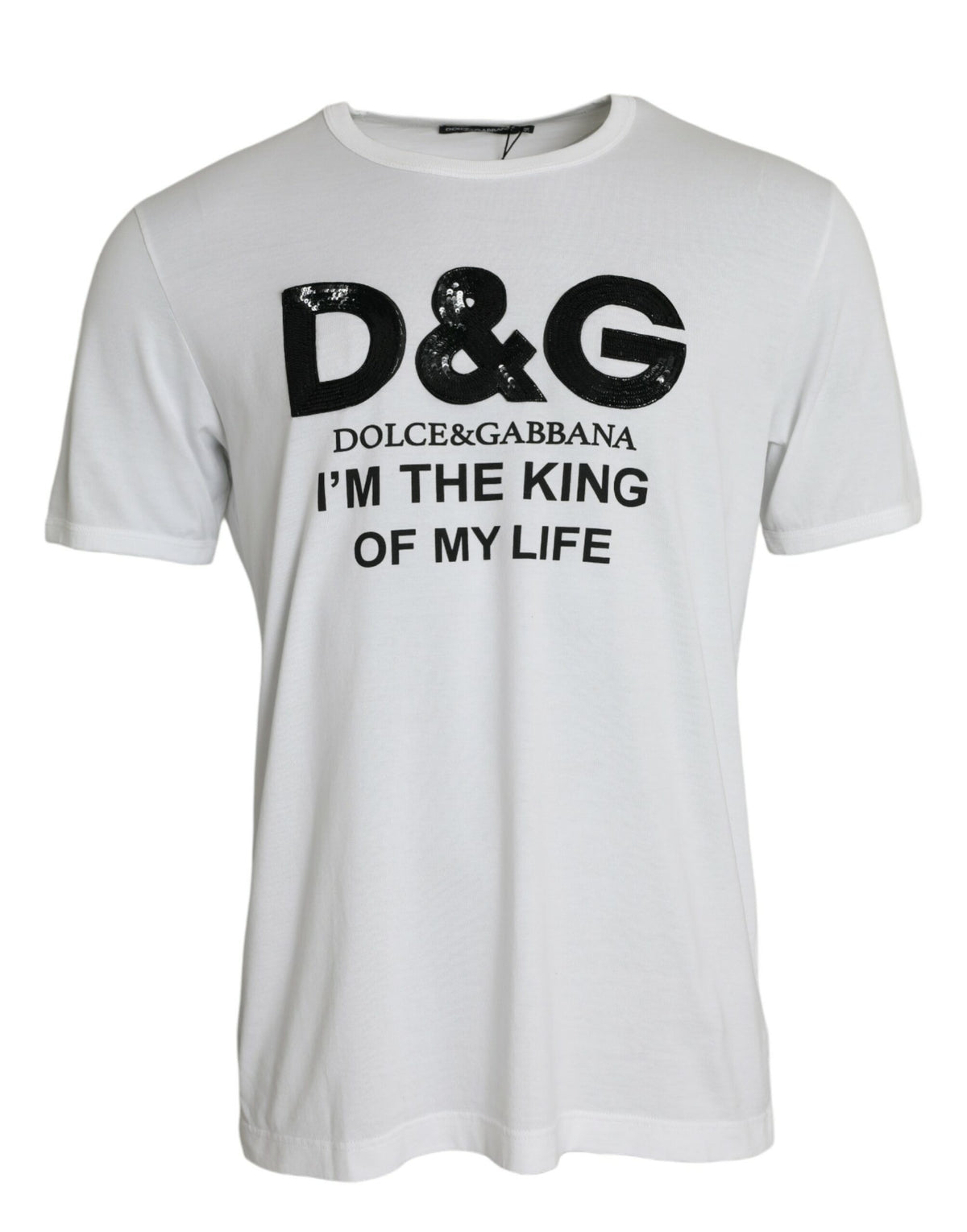 Camiseta de cuello redondo de algodón con estampado D&amp;G King de Dolce &amp; Gabbana en color blanco