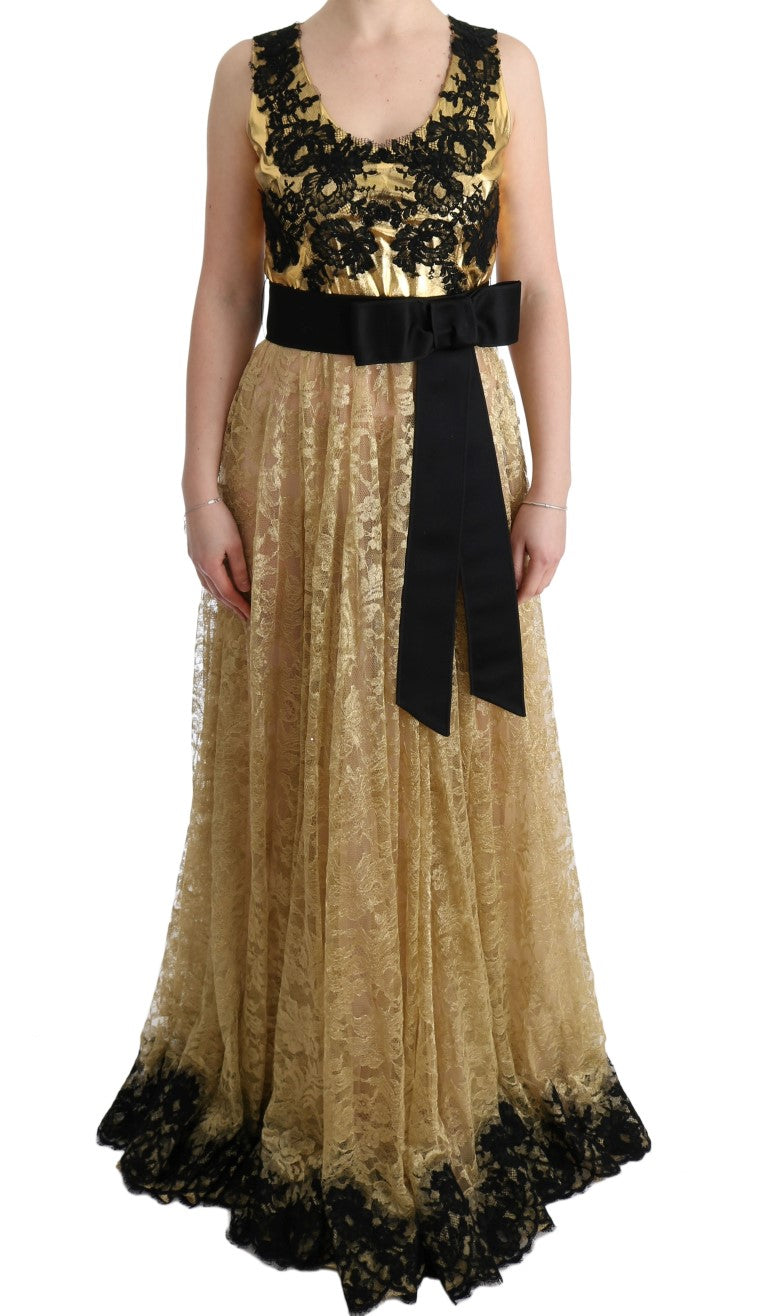 Dolce & Gabbana Elegant Gold Floral Lace Gown Dress