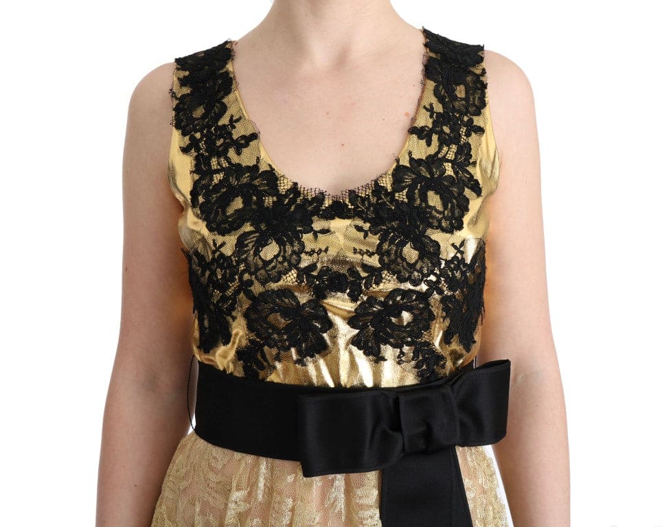 Vestido elegante de encaje floral dorado de Dolce &amp; Gabbana