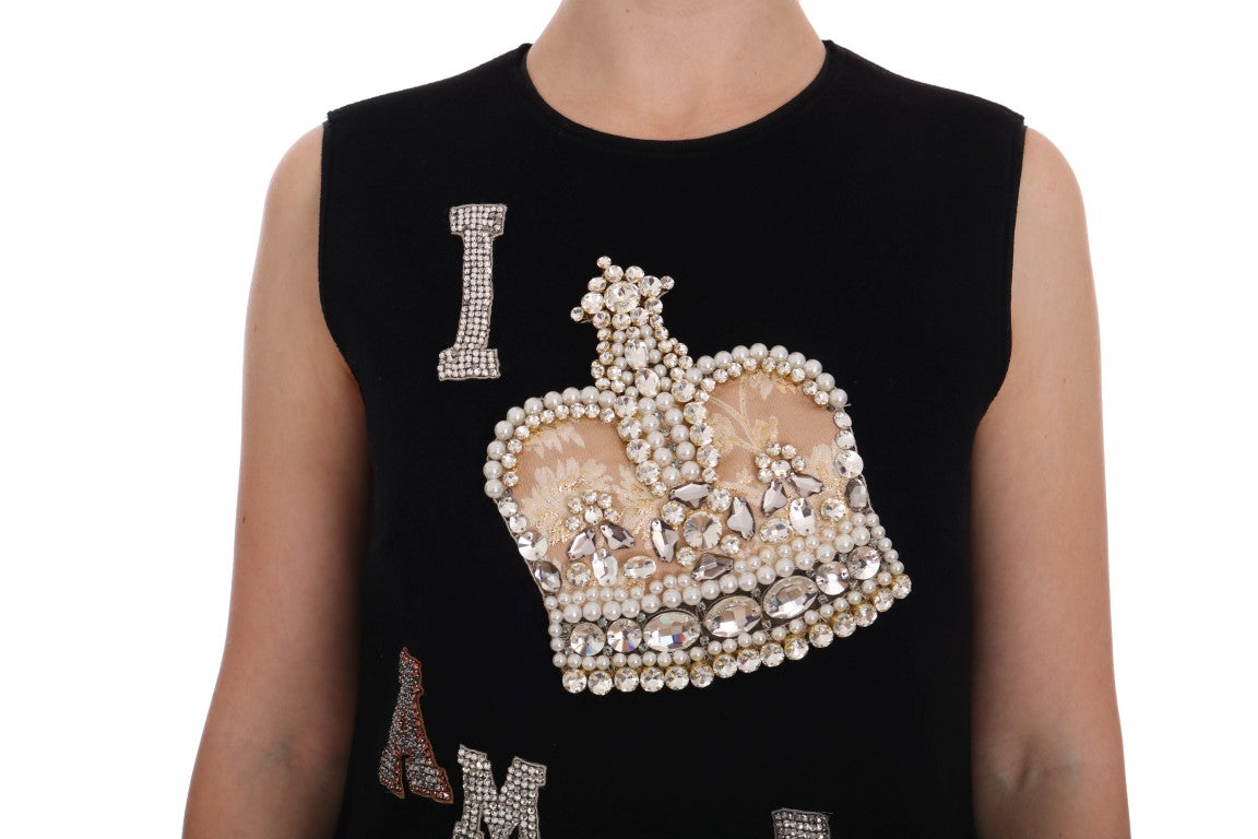 Robe de princesse en laine noire à cristaux Dolce &amp; Gabbana