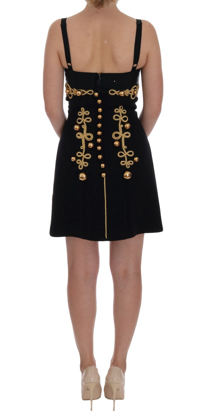 Robe trapèze noire élégante sans manches avec détails dorés Dolce &amp; Gabbana