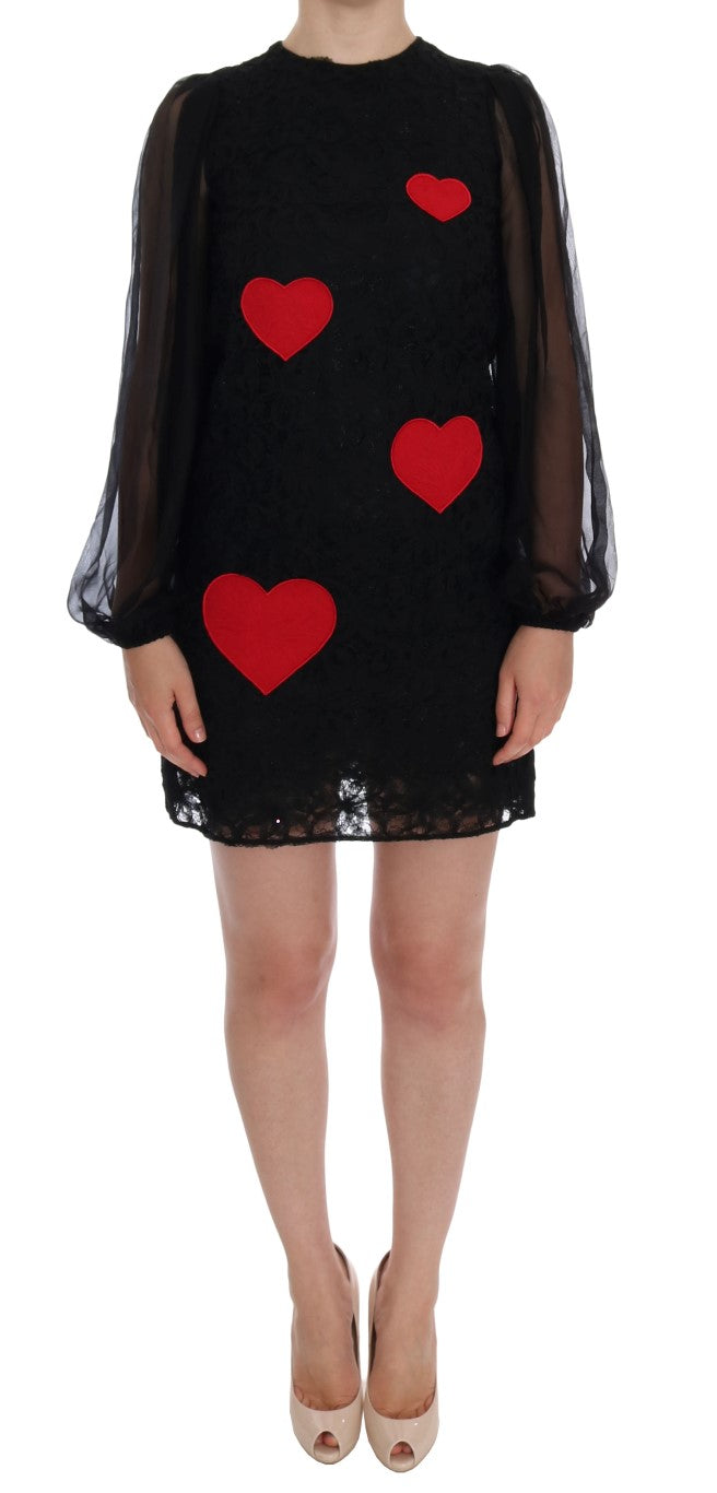 Vestido elegante de Dolce &amp; Gabbana con apliques de corazón y encaje negro