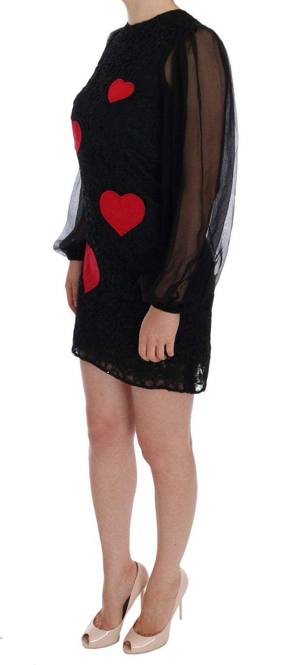 Vestido elegante de Dolce &amp; Gabbana con apliques de corazón y encaje negro