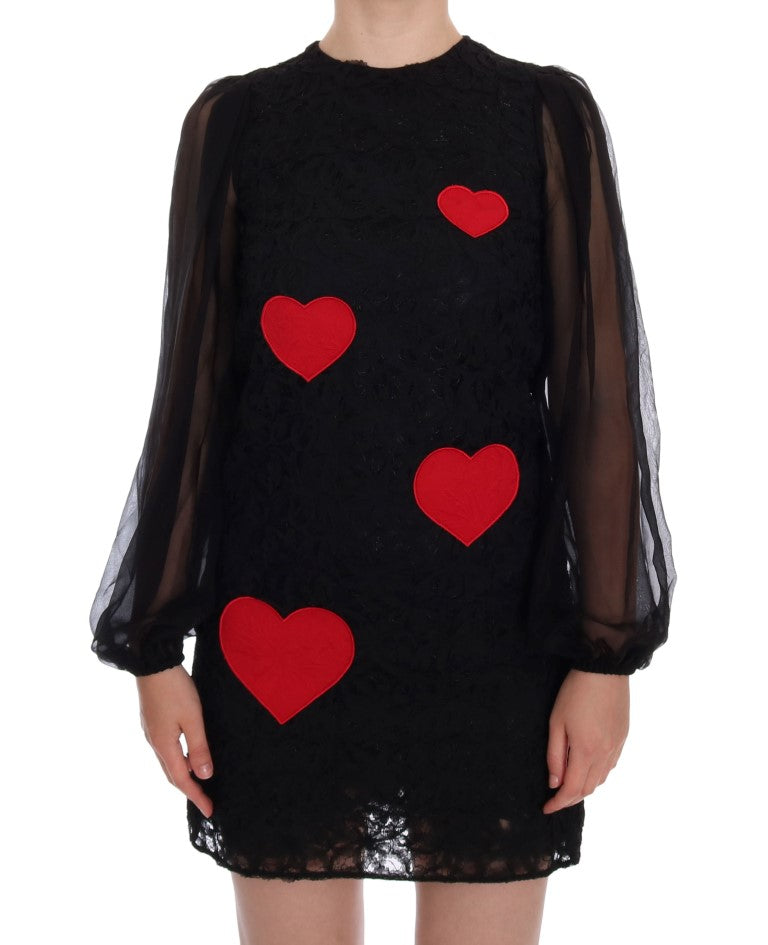 Vestido elegante de Dolce &amp; Gabbana con apliques de corazón y encaje negro