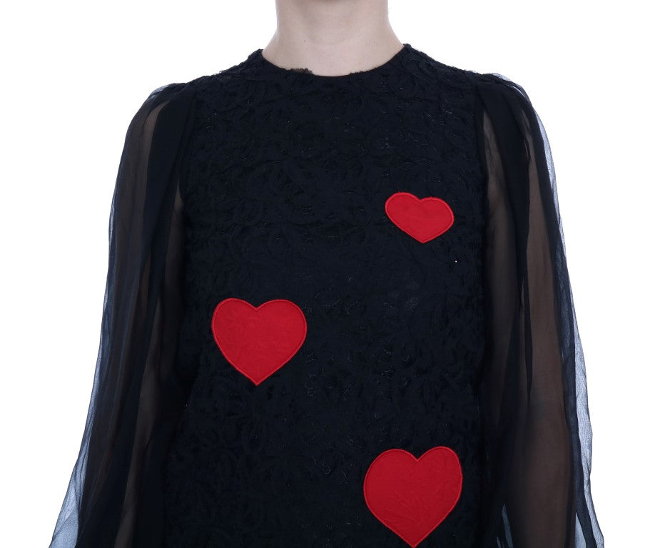 Vestido elegante de Dolce &amp; Gabbana con apliques de corazón y encaje negro