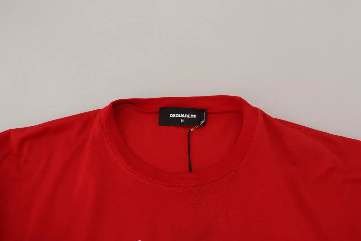 T-shirt ras du cou à manches courtes en coton imprimé rouge Dsquared²