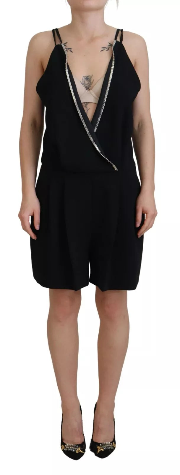 Robe-combinaison noire à col en V et sans manches avec ornements Dsquared²