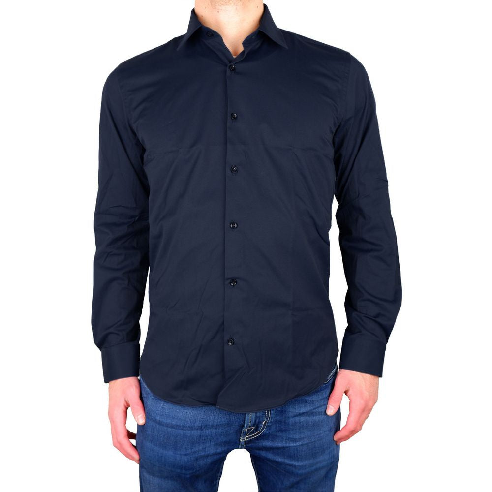 Chemise élégante en gabardine bleue Milano fabriquée en Italie