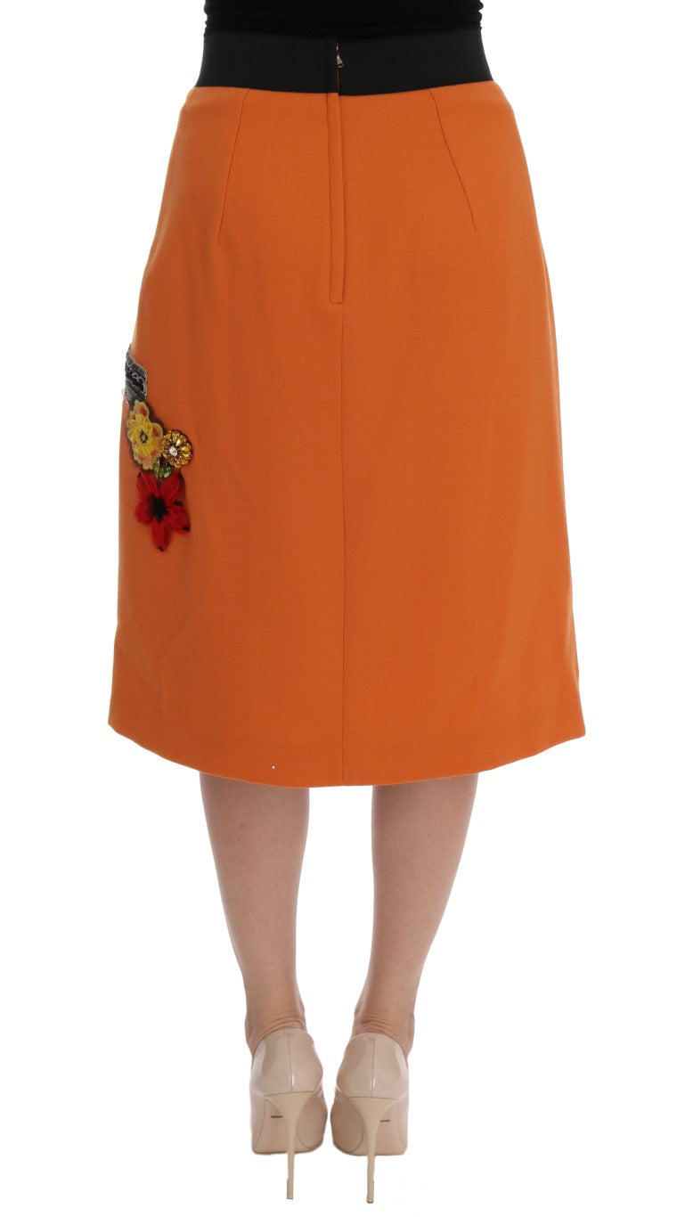 Falda de lana adornada de Dolce &amp; Gabbana en color naranja intenso