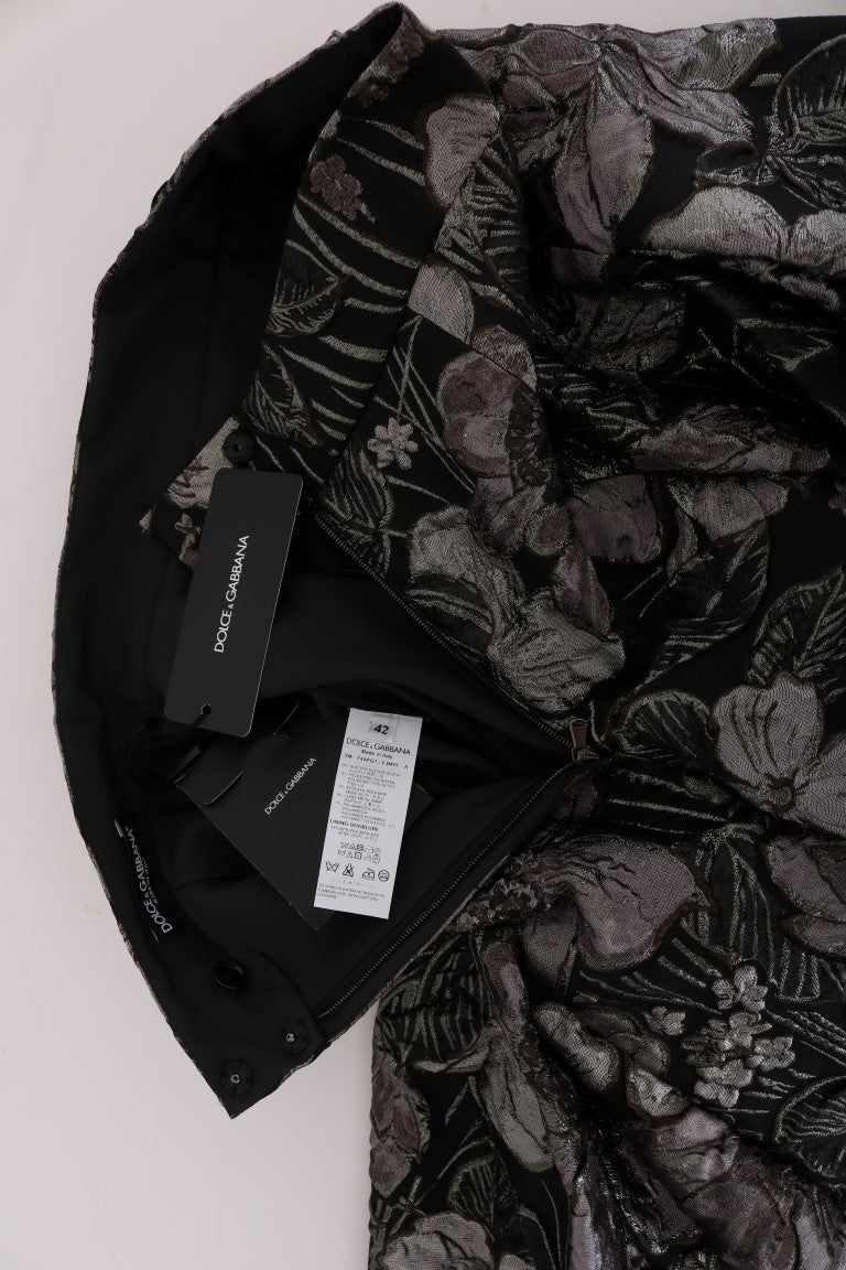 Jupe droite élégante noire à fleurs argentées Dolce &amp; Gabbana