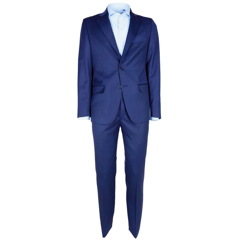 Traje elegante de lana para hombre en un elegante color azul fabricado en Italia