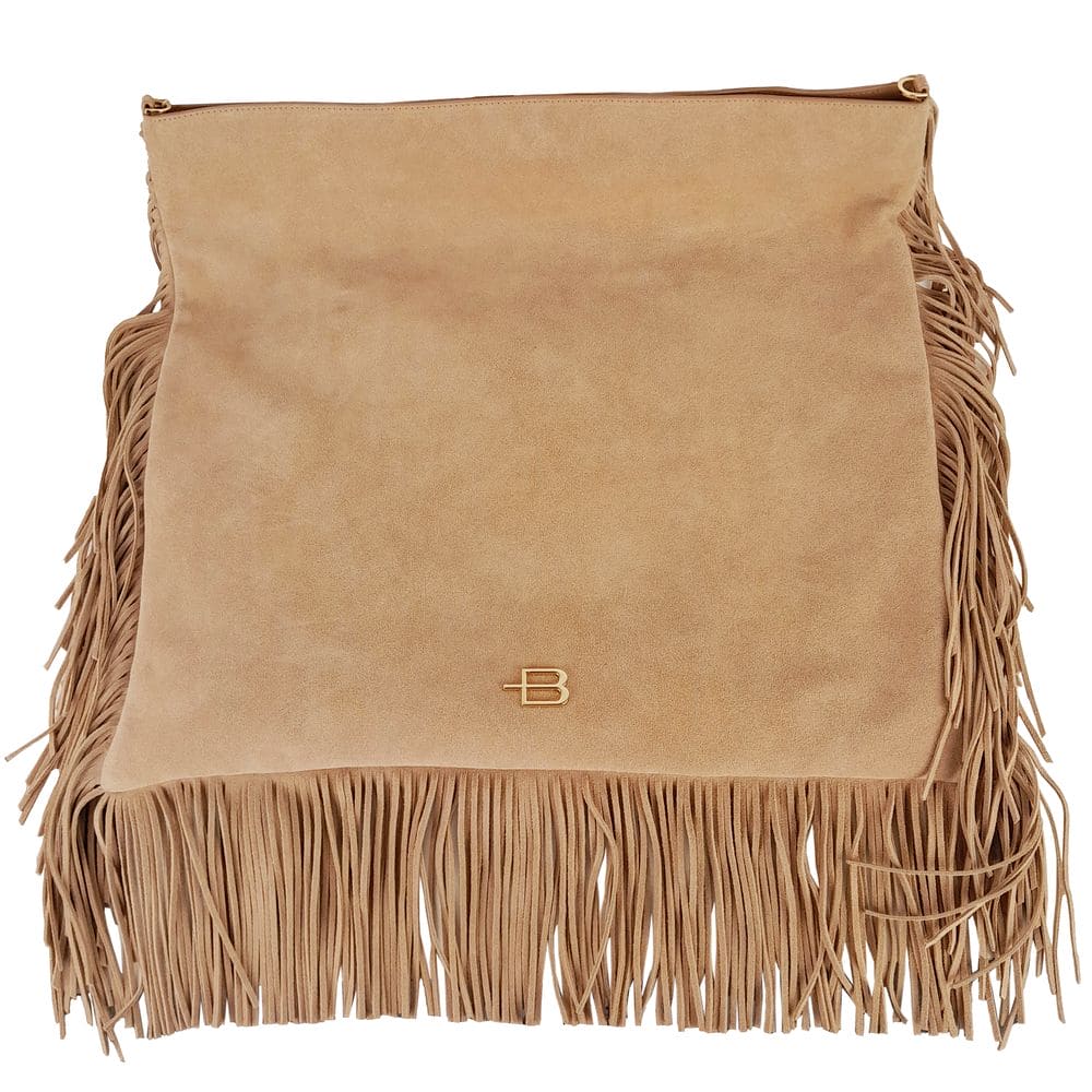 Bolso de hombro con flecos de ante beige elegante Baldinini Trend